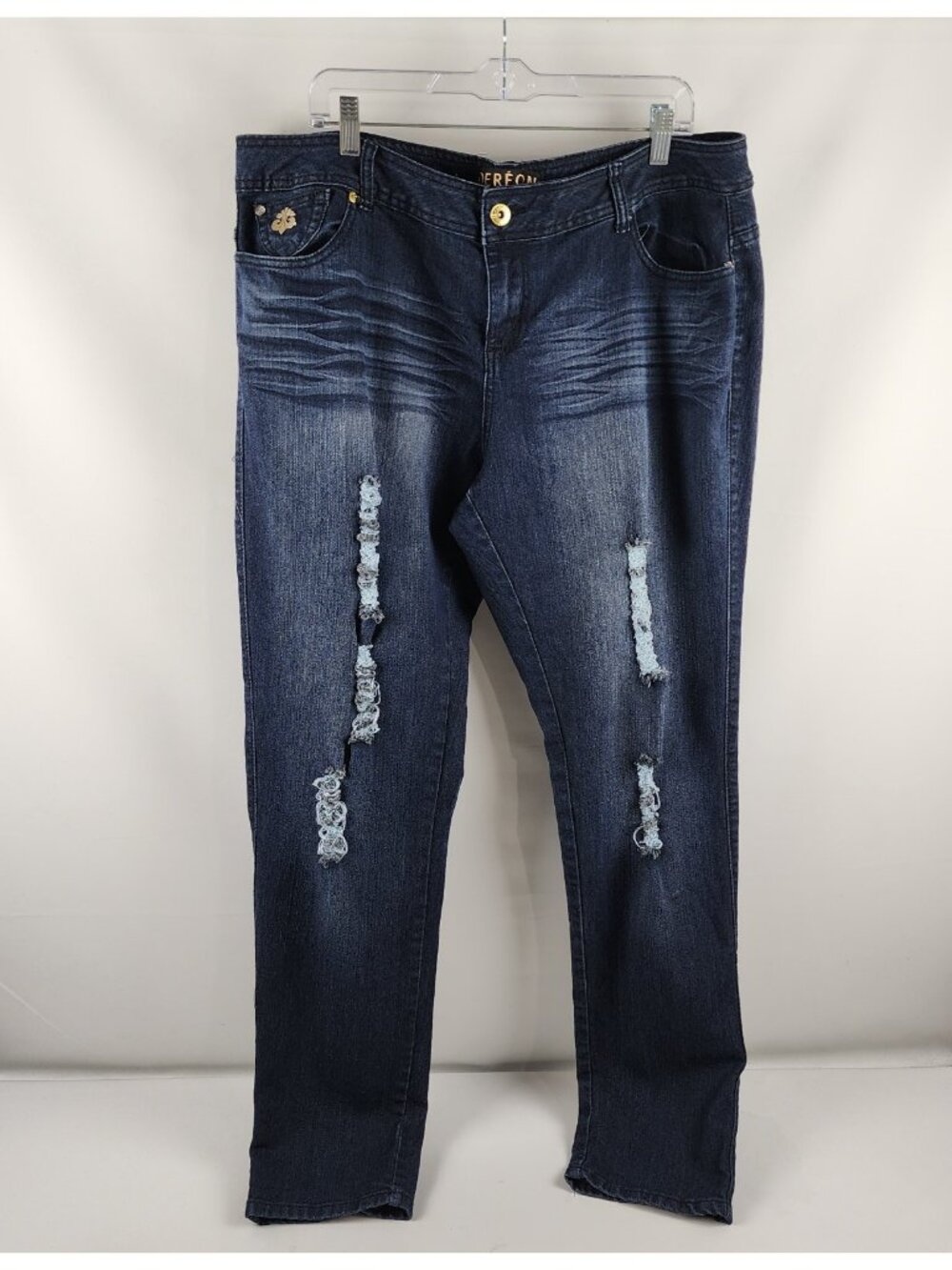 Beyonce Dereon Jeans Womens 22 Blue Bling Distressed Pocket Denim (40x34)